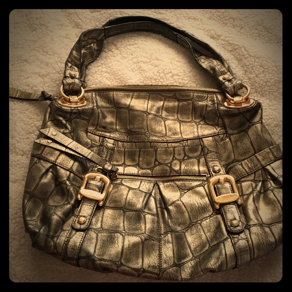 B Makowsky gold and bronze handbag